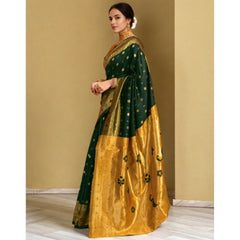 Mayawye Women's Silk Blend Zari Weaving Saree With Unstitched Blouse 5.5Mtr (Green)