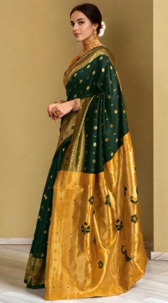 Mayawye Women's Silk Blend Zari Weaving Saree With Unstitched Blouse 5.5Mtr (Green)