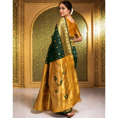 Mayawye Women's Silk Blend Zari Weaving Saree With Unstitched Blouse 5.5Mtr (Green)