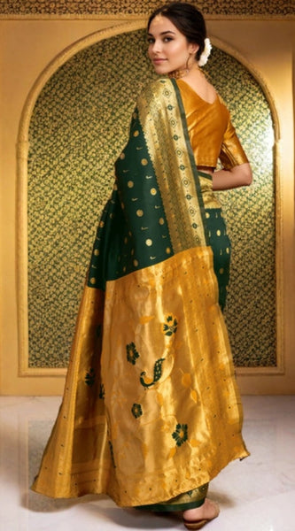 Mayawye Women's Silk Blend Zari Weaving Saree With Unstitched Blouse 5.5Mtr (Green)