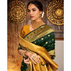 Mayawye Women's Silk Blend Zari Weaving Saree With Unstitched Blouse 5.5Mtr (Green)