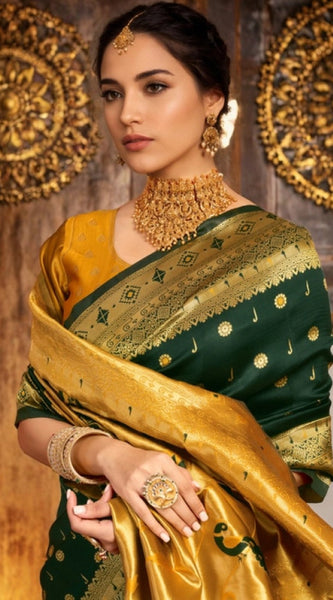 Mayawye Women's Silk Blend Zari Weaving Saree With Unstitched Blouse 5.5Mtr (Green)