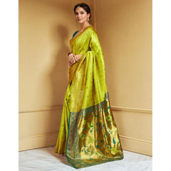 Mayawye Women's Silk Blend Zari Weaving Saree With Unstitched Blouse 5.5Mtr (Lime-Green)
