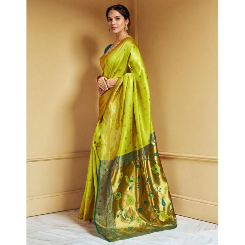 Mayawye Women's Silk Blend Zari Weaving Saree With Unstitched Blouse 5.5Mtr (Lime-Green)