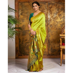Mayawye Women's Silk Blend Zari Weaving Saree With Unstitched Blouse 5.5Mtr (Lime-Green)