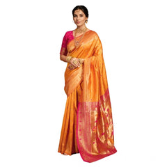 Mayawye Women's Silk Blend Zari Weaving Saree With Unstitched Blouse 5.5Mtr (Orange)