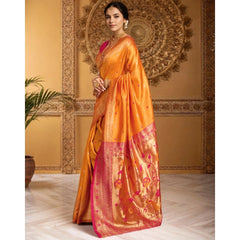 Mayawye Women's Silk Blend Zari Weaving Saree With Unstitched Blouse 5.5Mtr (Orange)