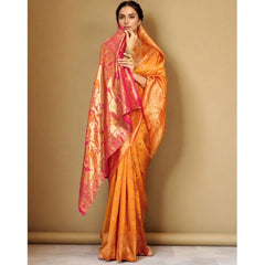 Mayawye Women's Silk Blend Zari Weaving Saree With Unstitched Blouse 5.5Mtr (Orange)