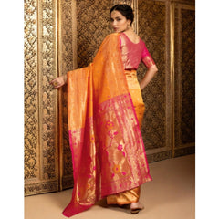 Mayawye Women's Silk Blend Zari Weaving Saree With Unstitched Blouse 5.5Mtr (Orange)