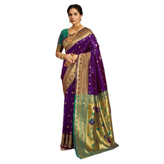 Mayawye Women's Silk Blend Zari Weaving Saree With Unstitched Blouse 5.5Mtr (Purple)