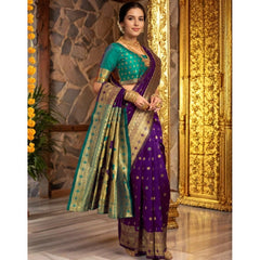 Mayawye Women's Silk Blend Zari Weaving Saree With Unstitched Blouse 5.5Mtr (Purple)