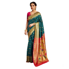 Mayawye Women's Silk Blend Zari Weaving Saree With Unstitched Blouse 5.5Mtr (Rama)