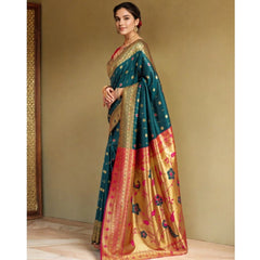 Mayawye Women's Silk Blend Zari Weaving Saree With Unstitched Blouse 5.5Mtr (Rama)