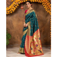 Mayawye Women's Silk Blend Zari Weaving Saree With Unstitched Blouse 5.5Mtr (Rama)