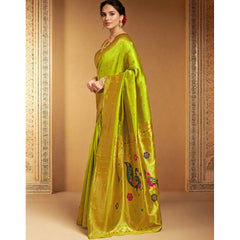 Mayawye Women's Silk Blend Zari Weaving Saree With Unstitched Blouse 5.5Mtr (Lime-Green)