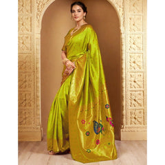 Mayawye Women's Silk Blend Zari Weaving Saree With Unstitched Blouse 5.5Mtr (Lime-Green)