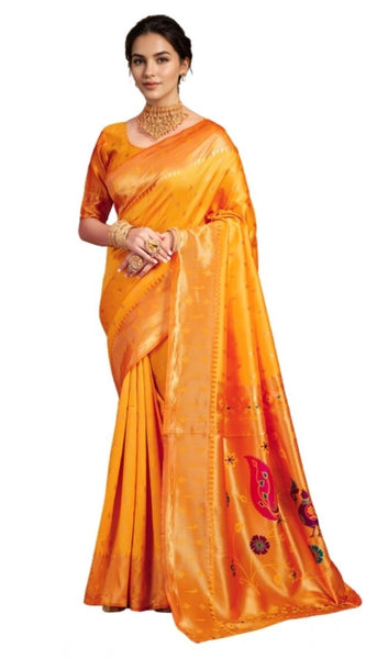 Mayawye Women's Silk Blend Zari Weaving Saree With Unstitched Blouse 5.5Mtr (Mustard)