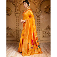 Mayawye Women's Silk Blend Zari Weaving Saree With Unstitched Blouse 5.5Mtr (Mustard)