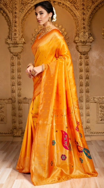 Mayawye Women's Silk Blend Zari Weaving Saree With Unstitched Blouse 5.5Mtr (Mustard)