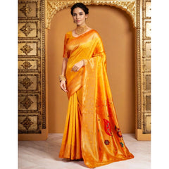 Mayawye Women's Silk Blend Zari Weaving Saree With Unstitched Blouse 5.5Mtr (Mustard)