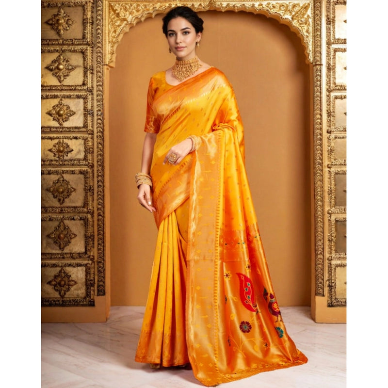 Mayawye Women's Silk Blend Zari Weaving Saree With Unstitched Blouse 5.5Mtr (Mustard)