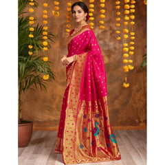 Mayawye Women's Silk Blend Zari Weaving Saree With Unstitched Blouse 5.5Mtr (Pink)
