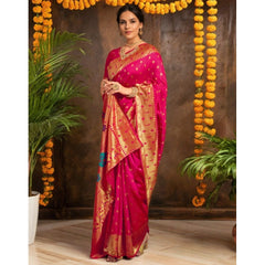 Mayawye Women's Silk Blend Zari Weaving Saree With Unstitched Blouse 5.5Mtr (Pink)