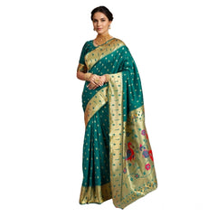 Mayawye Women's Silk Blend Zari Weaving Saree With Unstitched Blouse 5.5Mtr (Rama)