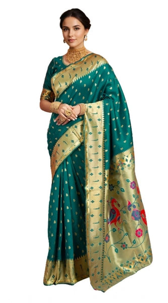Mayawye Women's Silk Blend Zari Weaving Saree With Unstitched Blouse 5.5Mtr (Rama)