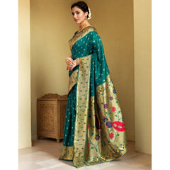 Mayawye Women's Silk Blend Zari Weaving Saree With Unstitched Blouse 5.5Mtr (Rama)
