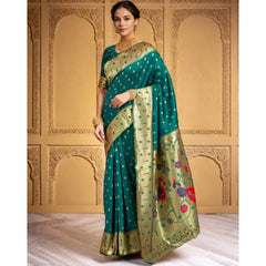 Mayawye Women's Silk Blend Zari Weaving Saree With Unstitched Blouse 5.5Mtr (Rama)