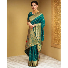 Mayawye Women's Silk Blend Zari Weaving Saree With Unstitched Blouse 5.5Mtr (Rama)