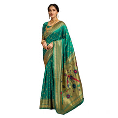 Mayawye Women's Silk Blend Zari Weaving Saree With Unstitched Blouse 5.5Mtr (Green)
