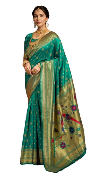 Mayawye Women's Silk Blend Zari Weaving Saree With Unstitched Blouse 5.5Mtr (Green)