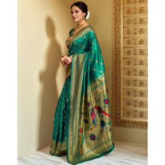 Mayawye Women's Silk Blend Zari Weaving Saree With Unstitched Blouse 5.5Mtr (Green)