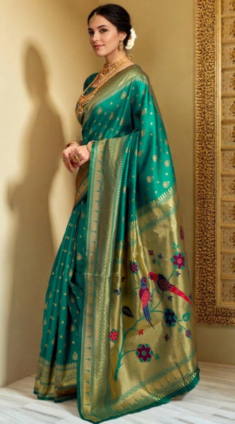 Mayawye Women's Silk Blend Zari Weaving Saree With Unstitched Blouse 5.5Mtr (Green)
