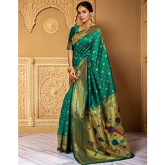 Mayawye Women's Silk Blend Zari Weaving Saree With Unstitched Blouse 5.5Mtr (Green)