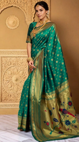 Mayawye Women's Silk Blend Zari Weaving Saree With Unstitched Blouse 5.5Mtr (Green)