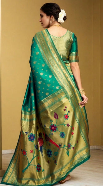 Mayawye Women's Silk Blend Zari Weaving Saree With Unstitched Blouse 5.5Mtr (Green)