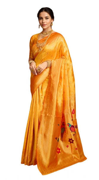 Mayawye Women's Silk Blend Zari Weaving Saree With Unstitched Blouse 5.5Mtr (Mustard)