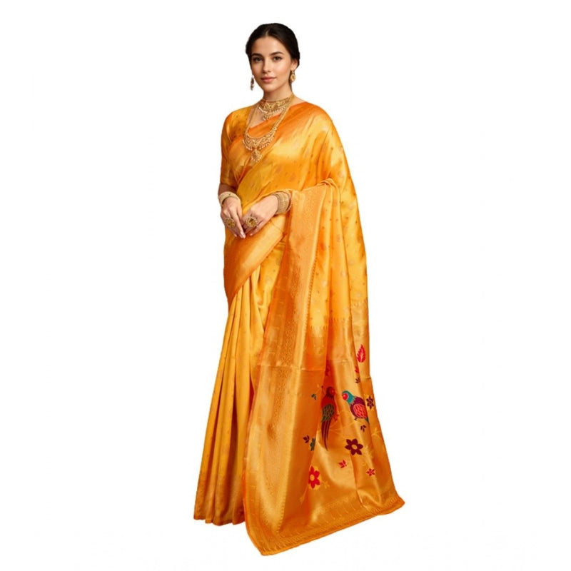 Mayawye Women's Silk Blend Zari Weaving Saree With Unstitched Blouse 5.5Mtr (Mustard)