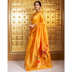 Mayawye Women's Silk Blend Zari Weaving Saree With Unstitched Blouse 5.5Mtr (Mustard)