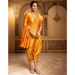 Mayawye Women's Silk Blend Zari Weaving Saree With Unstitched Blouse 5.5Mtr (Mustard)