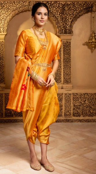 Mayawye Women's Silk Blend Zari Weaving Saree With Unstitched Blouse 5.5Mtr (Mustard)