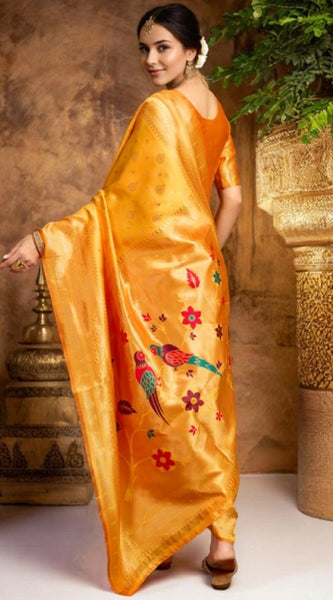 Mayawye Women's Silk Blend Zari Weaving Saree With Unstitched Blouse 5.5Mtr (Mustard)