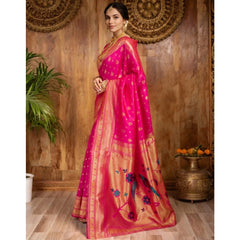 Mayawye Women's Silk Blend Zari Weaving Saree With Unstitched Blouse 5.5Mtr (Pink)