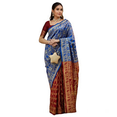 Mayawye Women's Silk Blend Zari Weaving Saree With Unstitched Blouse 5.5Mtr (Blue)