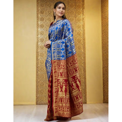 Mayawye Women's Silk Blend Zari Weaving Saree With Unstitched Blouse 5.5Mtr (Blue)