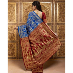 Mayawye Women's Silk Blend Zari Weaving Saree With Unstitched Blouse 5.5Mtr (Blue)