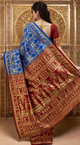 Mayawye Women's Silk Blend Zari Weaving Saree With Unstitched Blouse 5.5Mtr (Blue)